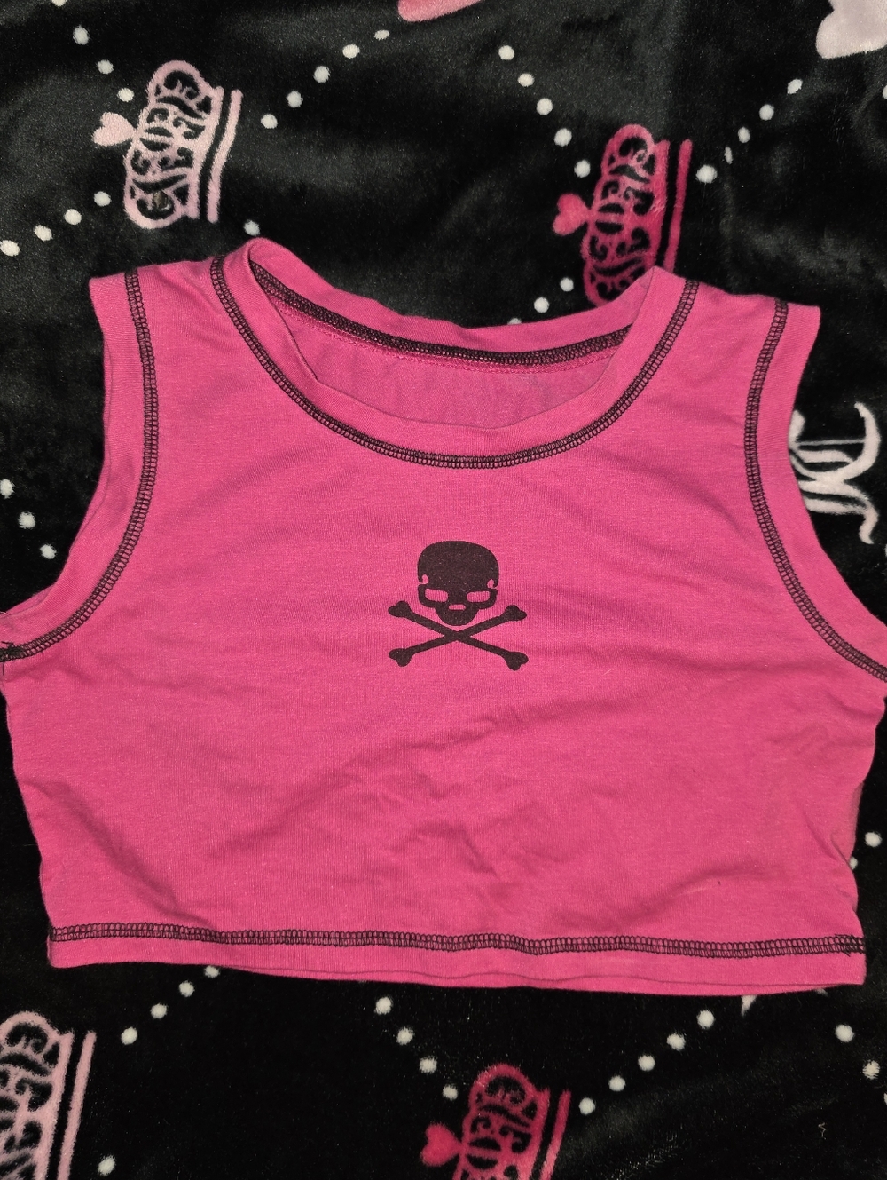 Pink Black Skull Crossbones Crop Top